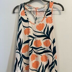 Floral Sleeveless Top - Orange and Cream